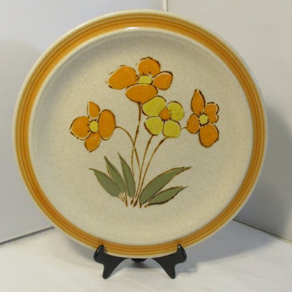 Vintage 1970's Ceramic Stoneware Floral Flower Power Dinner Plate MCM - Picture 3 of 8